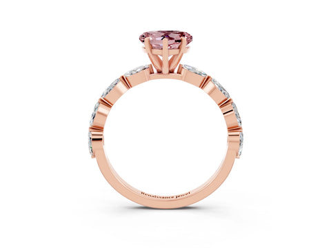 Rose gold Heart Cut Morganite Ring with Marquise Side Stones and Prong Setting_3