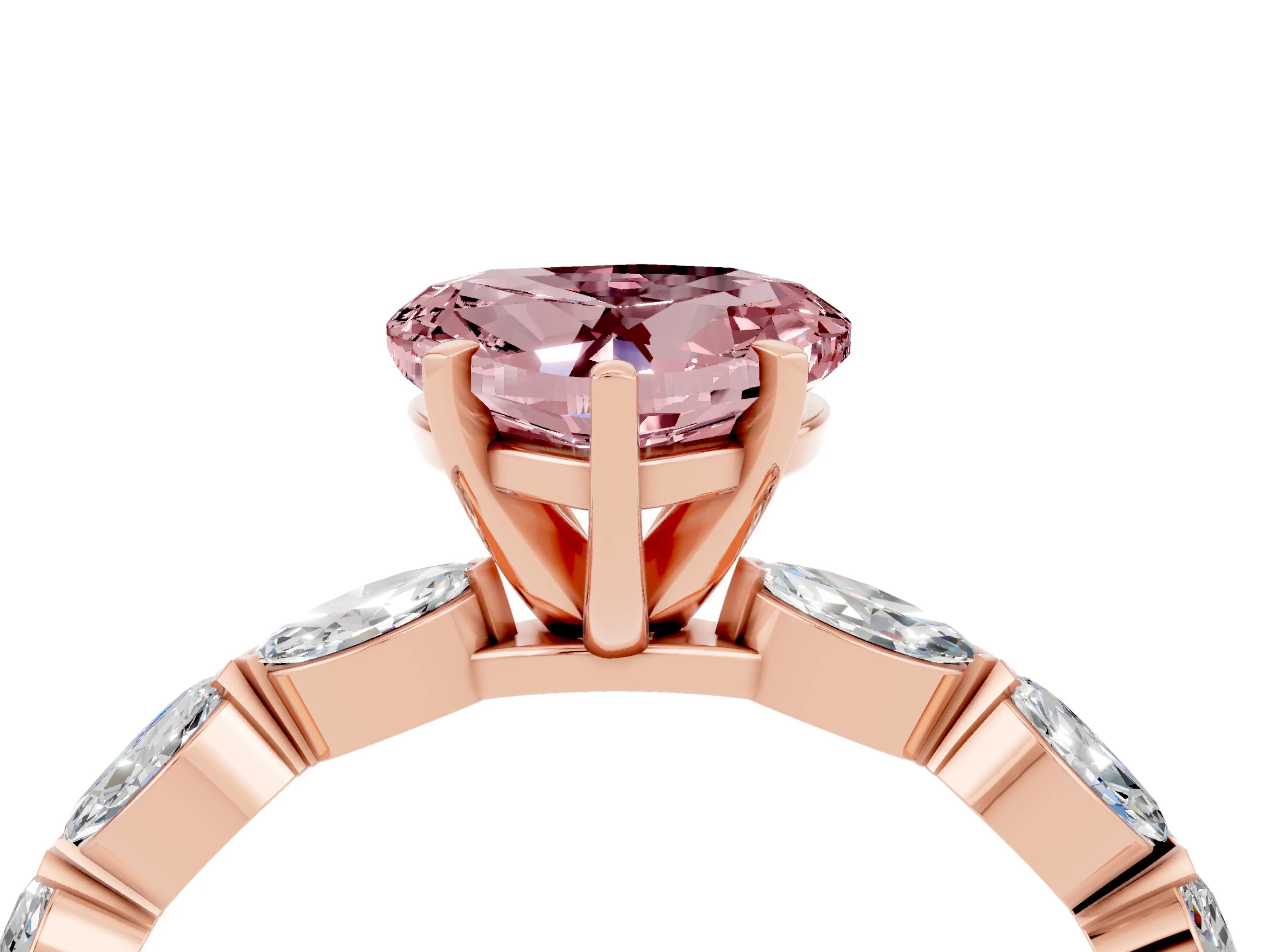 Rose gold Heart Cut Morganite Ring with Marquise Side Stones and Prong Setting_4