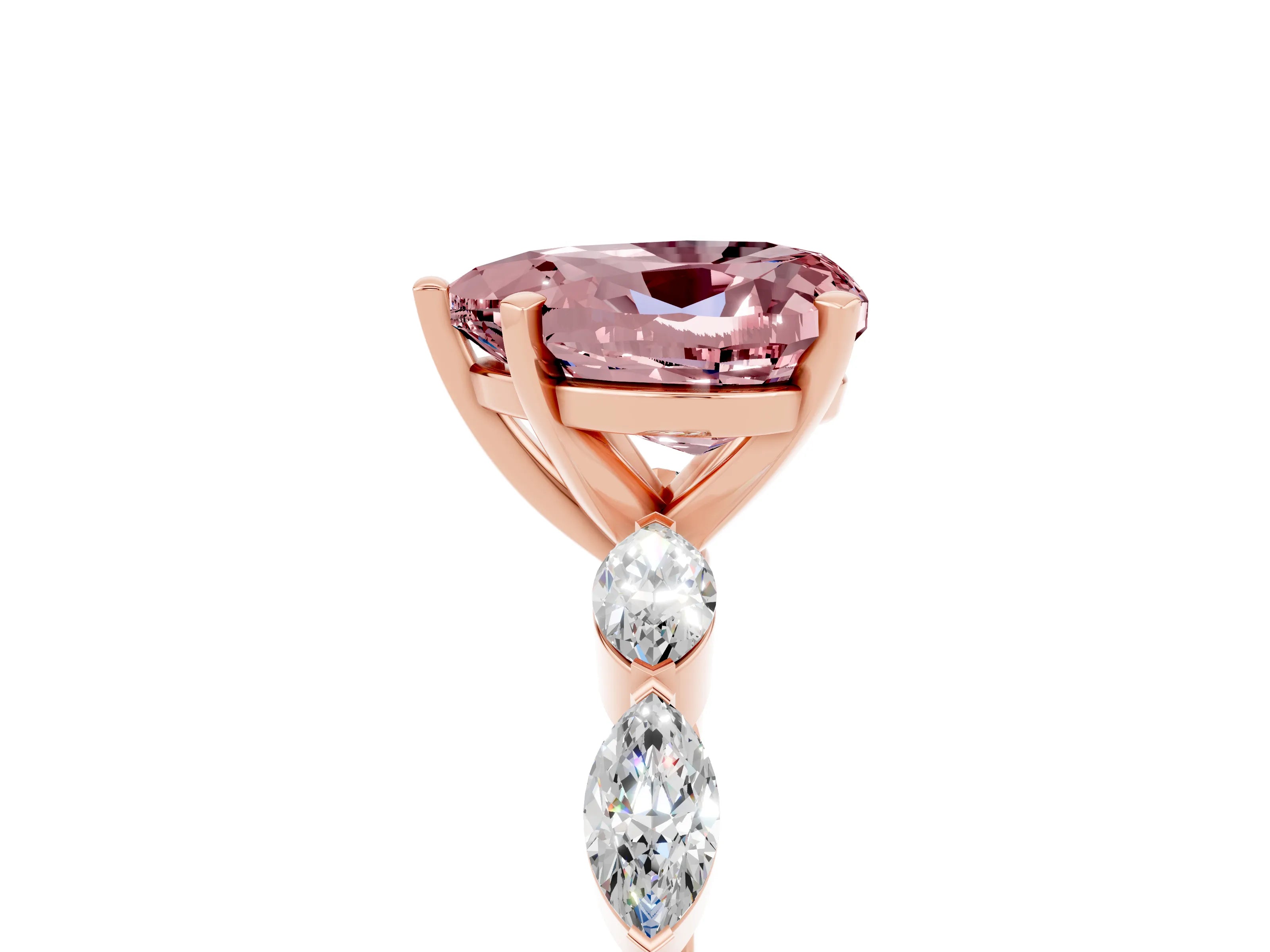 Rose gold Heart Cut Morganite Ring with Marquise Side Stones and Prong Setting_5