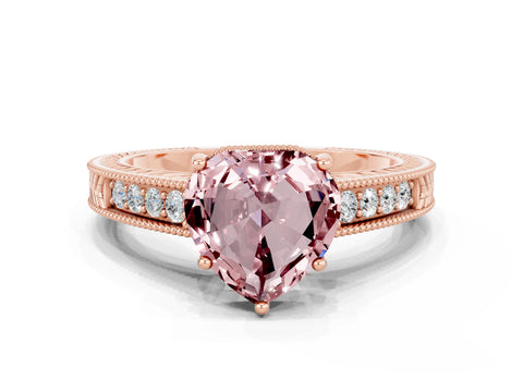 Rose gold Heart Cut Morganite Ring with Milgrain Pavé Band and Four-Prong Setting_12
