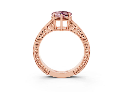 Rose gold Heart Cut Morganite Ring with Milgrain Pavé Band and Four-Prong Setting_15