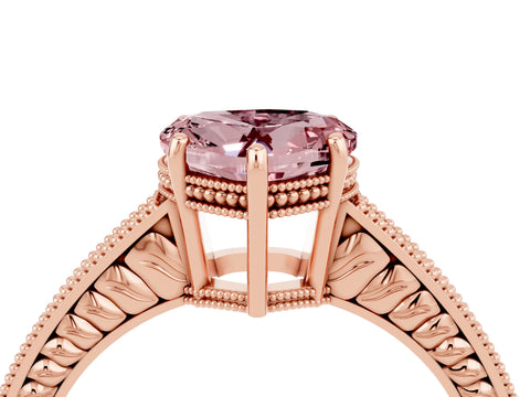 Rose gold Heart Cut Morganite Ring with Milgrain Pavé Band and Four-Prong Setting_16
