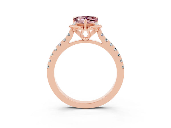 Rose gold Heart Cut Morganite Ring with Pavé Band and Floral Prong Setting
