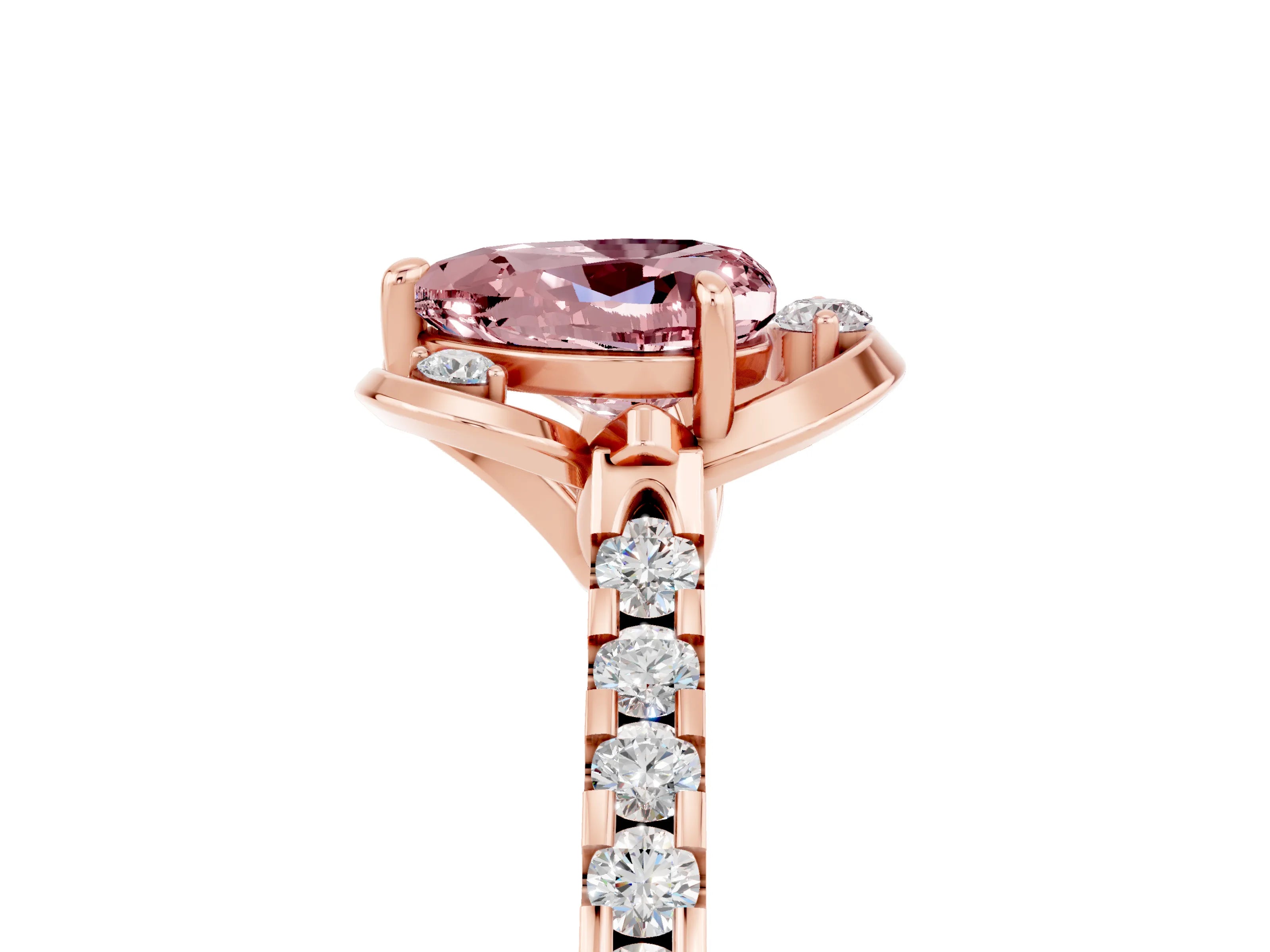 Rose gold Heart Cut Morganite Ring with Pavé Band and Floral Prong Setting_5