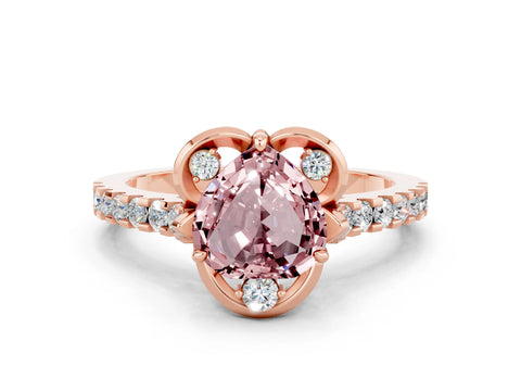 Rose gold Heart Cut Morganite Ring with Pavé Band and Floral Prong Setting