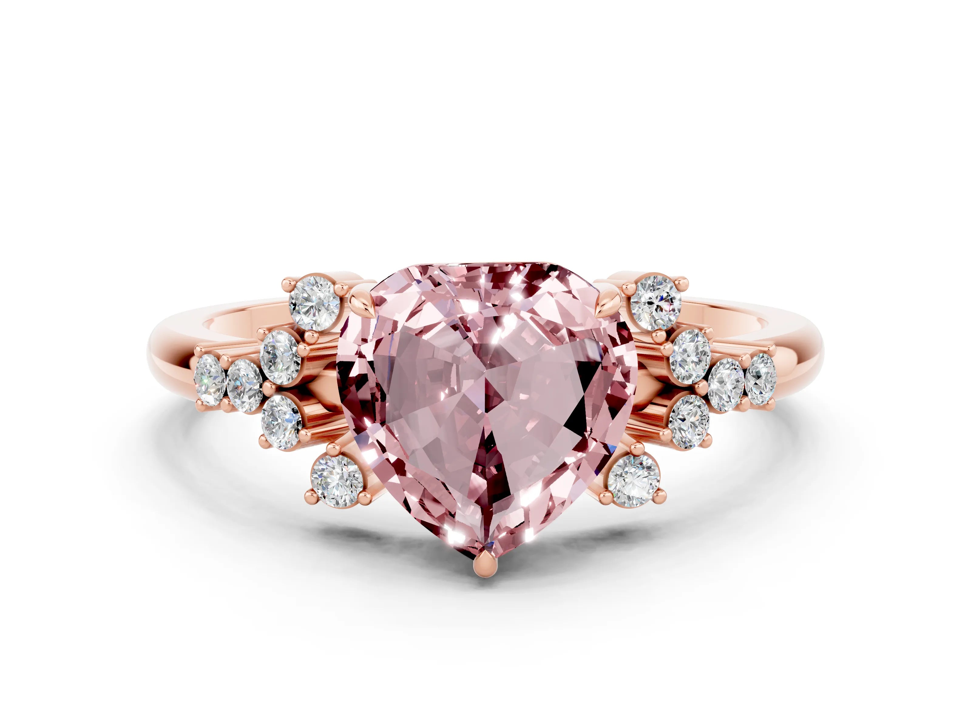 Rose gold Heart Cut Morganite Ring with Side Stones and Four-Prong Setting_36