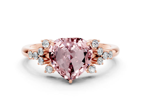 Rose gold Heart Cut Morganite Ring with Side Stones and Four-Prong Setting_36