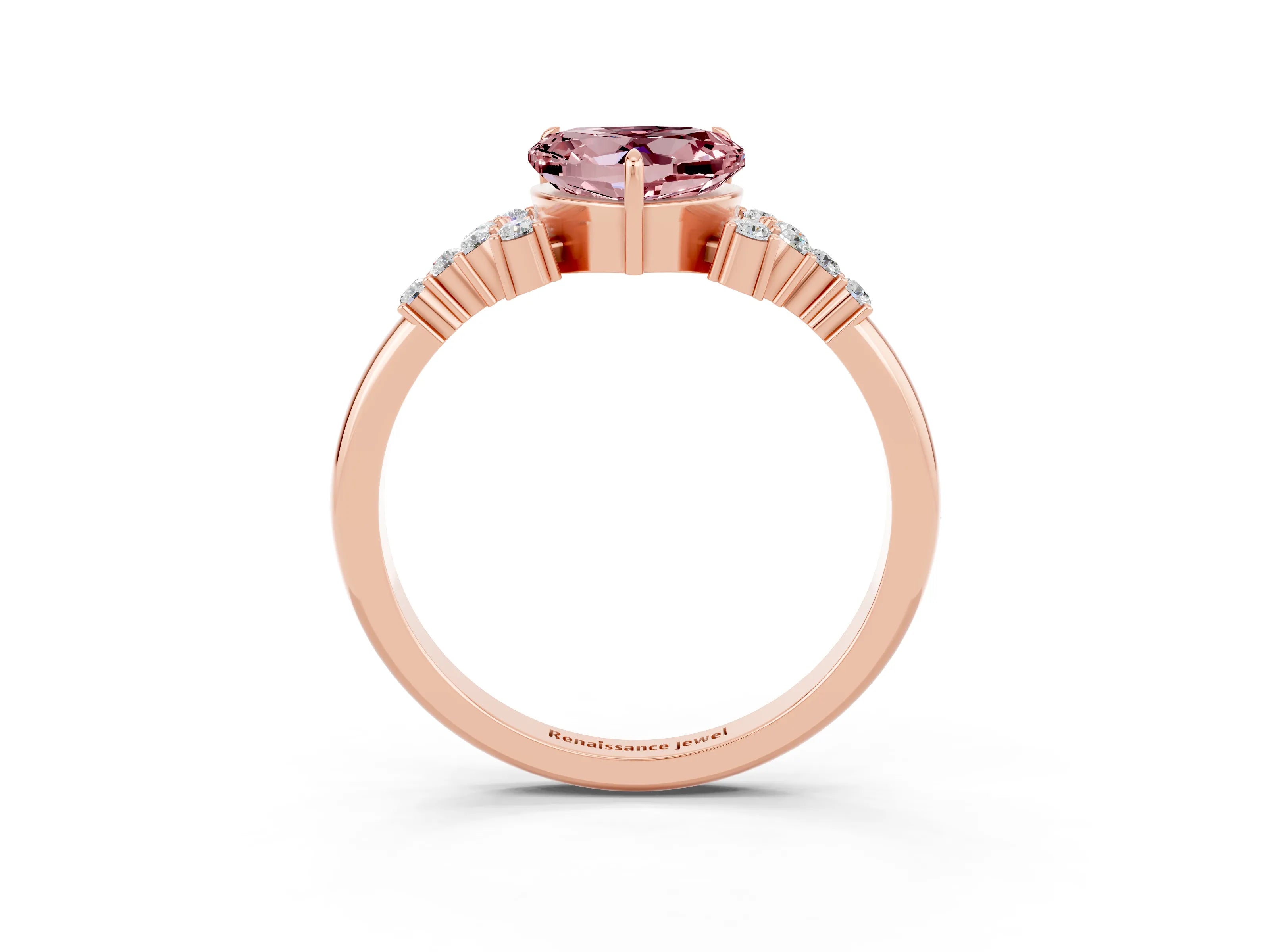 Rose gold Heart Cut Morganite Ring with Side Stones and Four-Prong Setting_39