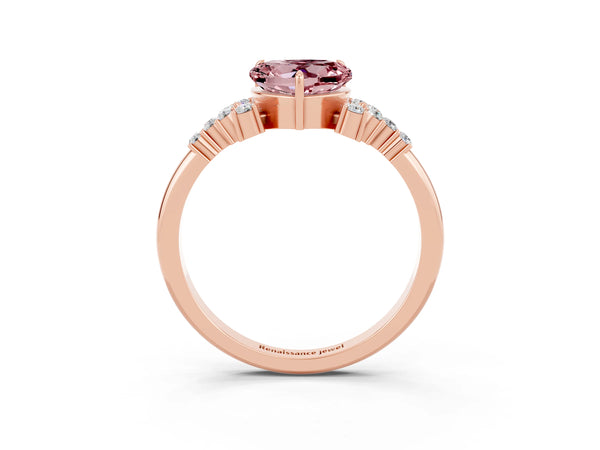 Rose gold Heart Cut Morganite Ring with Side Stones and Four-Prong Setting