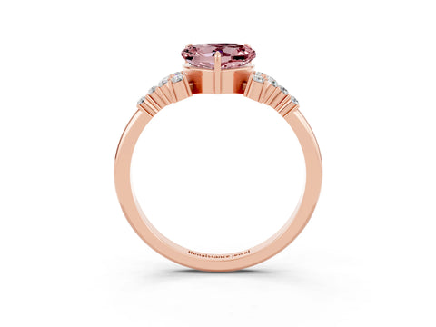 Rose gold Heart Cut Morganite Ring with Side Stones and Four-Prong Setting_39