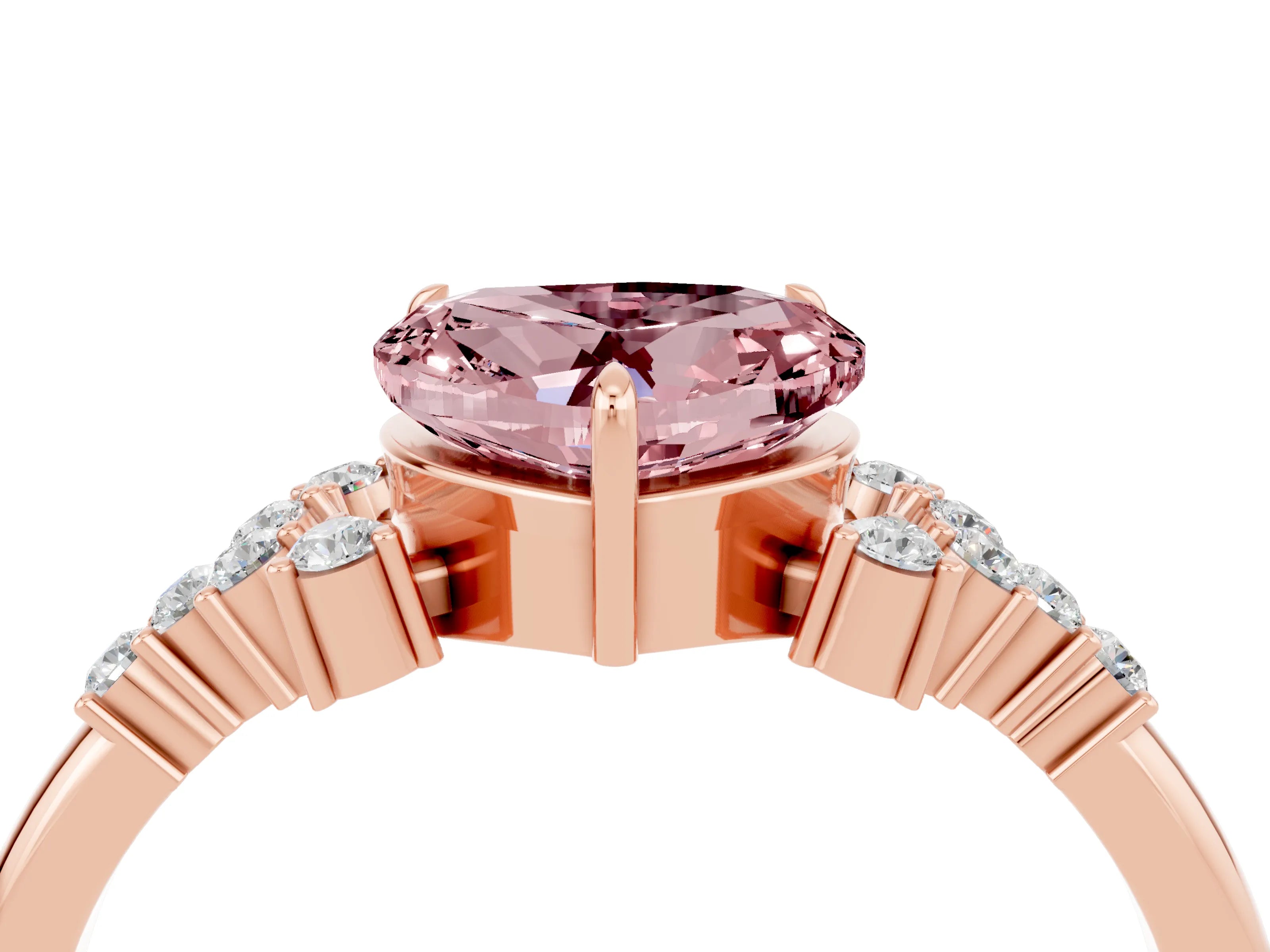 Rose gold Heart Cut Morganite Ring with Side Stones and Four-Prong Setting_40