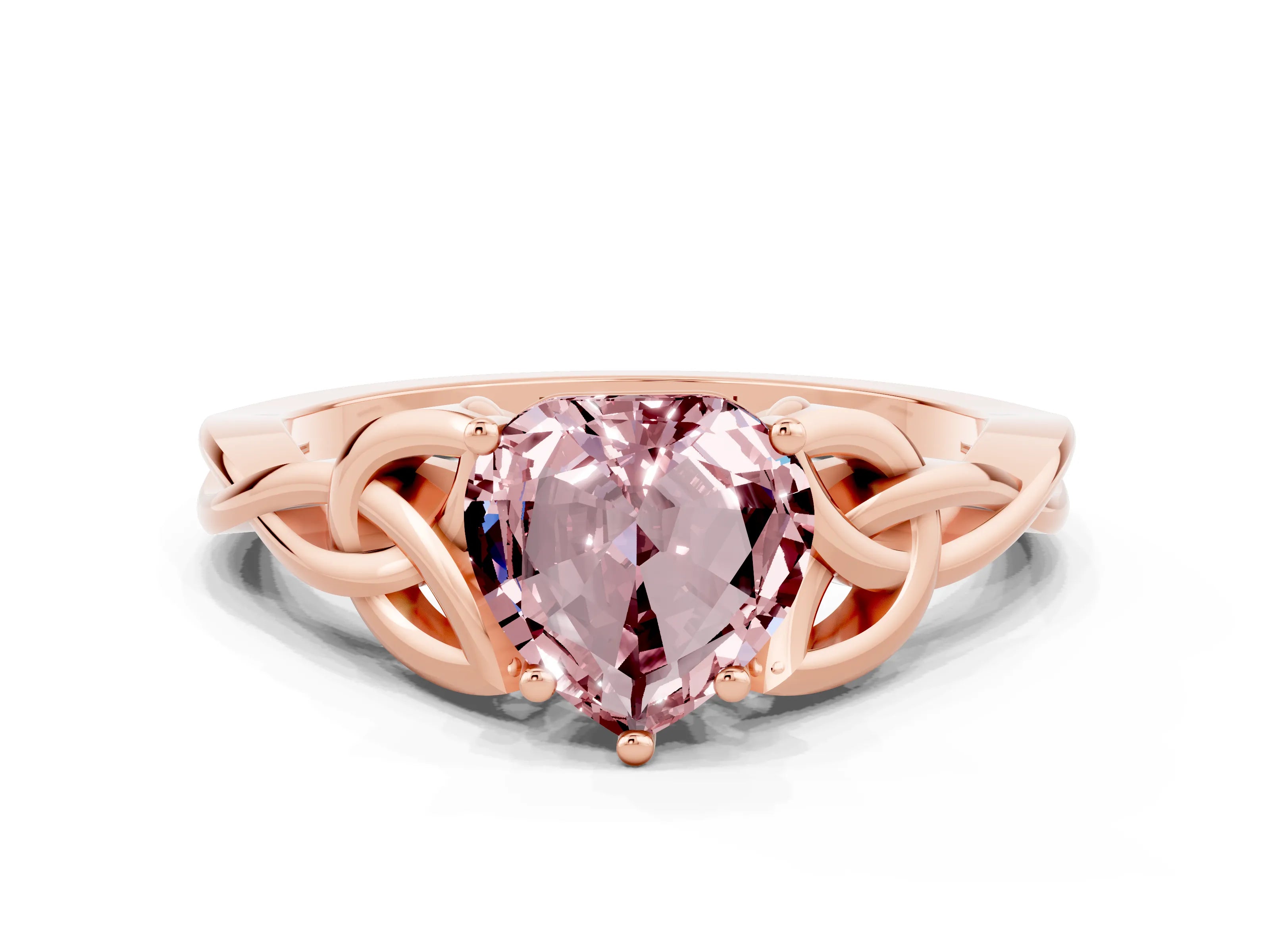 Rose gold Heart Cut Morganite Solitaire Celtic Knot Ring with Four-Prong Setting_12