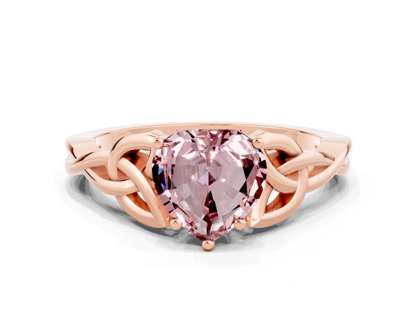 Rose gold Heart Cut Morganite Solitaire Celtic Knot Ring with Four-Prong Setting