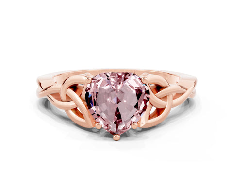 Rose gold Heart Cut Morganite Solitaire Celtic Knot Ring with Four-Prong Setting_12