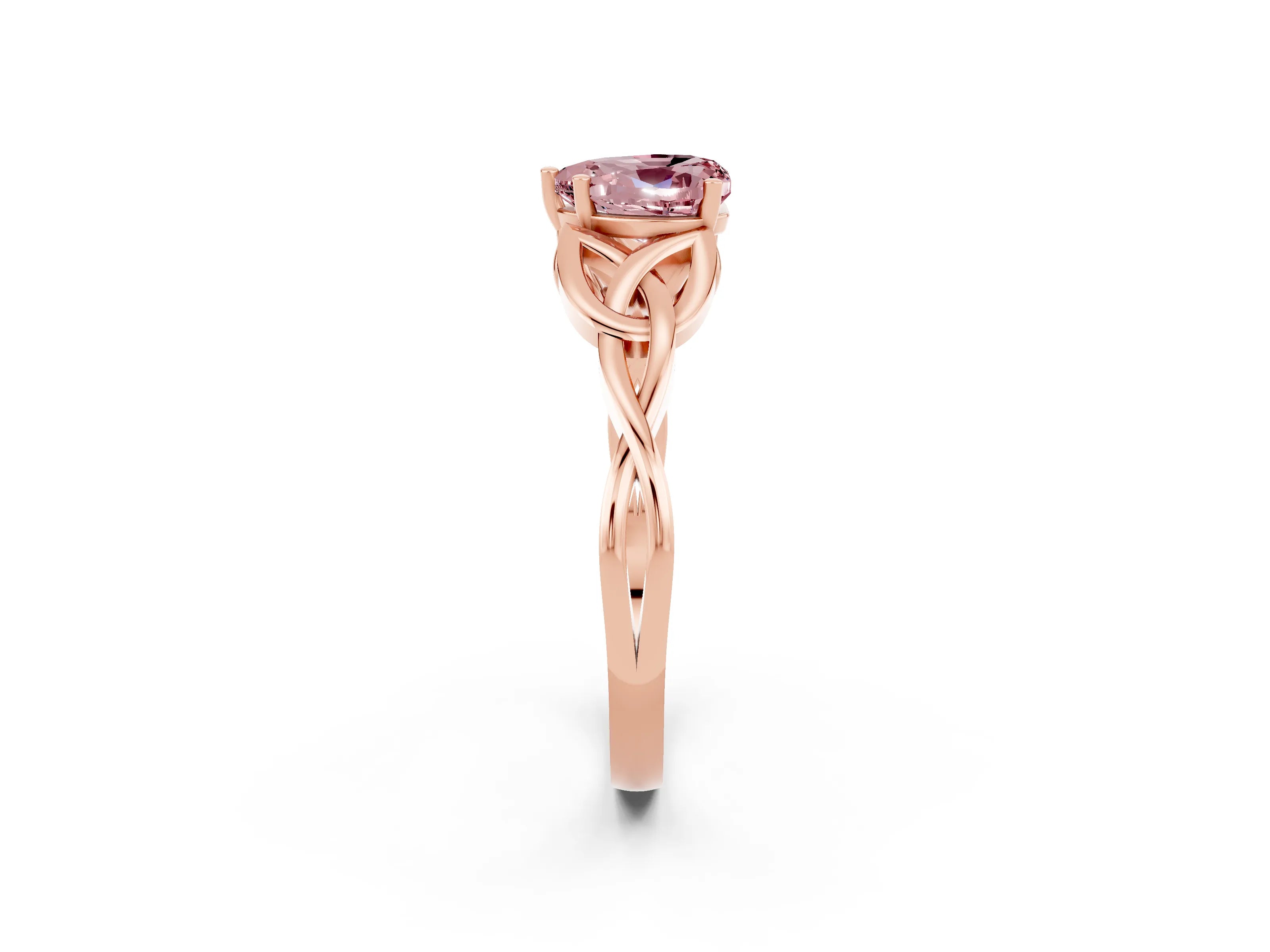 Rose gold Heart Cut Morganite Solitaire Celtic Knot Ring with Four-Prong Setting_14