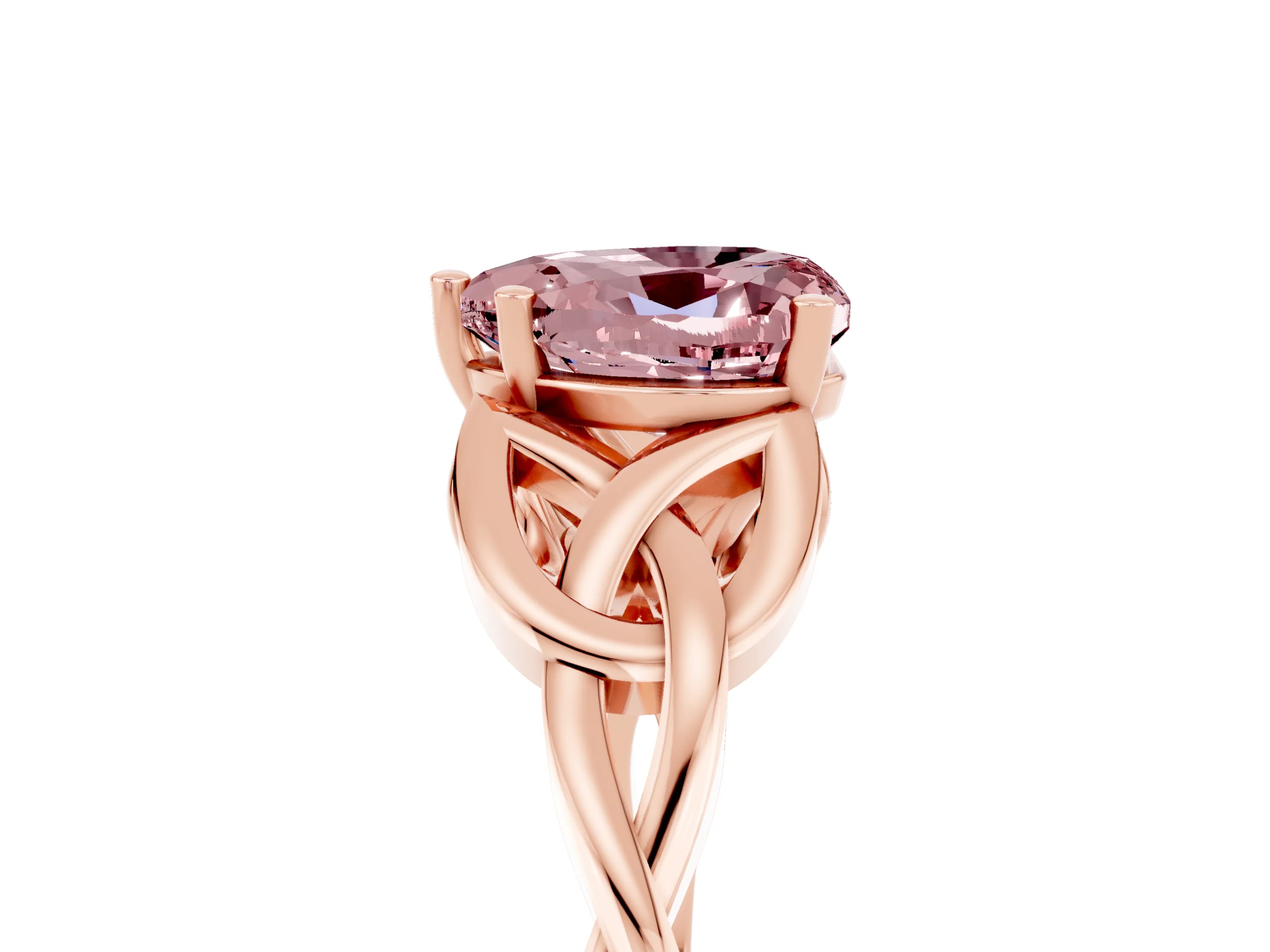Rose gold Heart Cut Morganite Solitaire Celtic Knot Ring with Four-Prong Setting_17