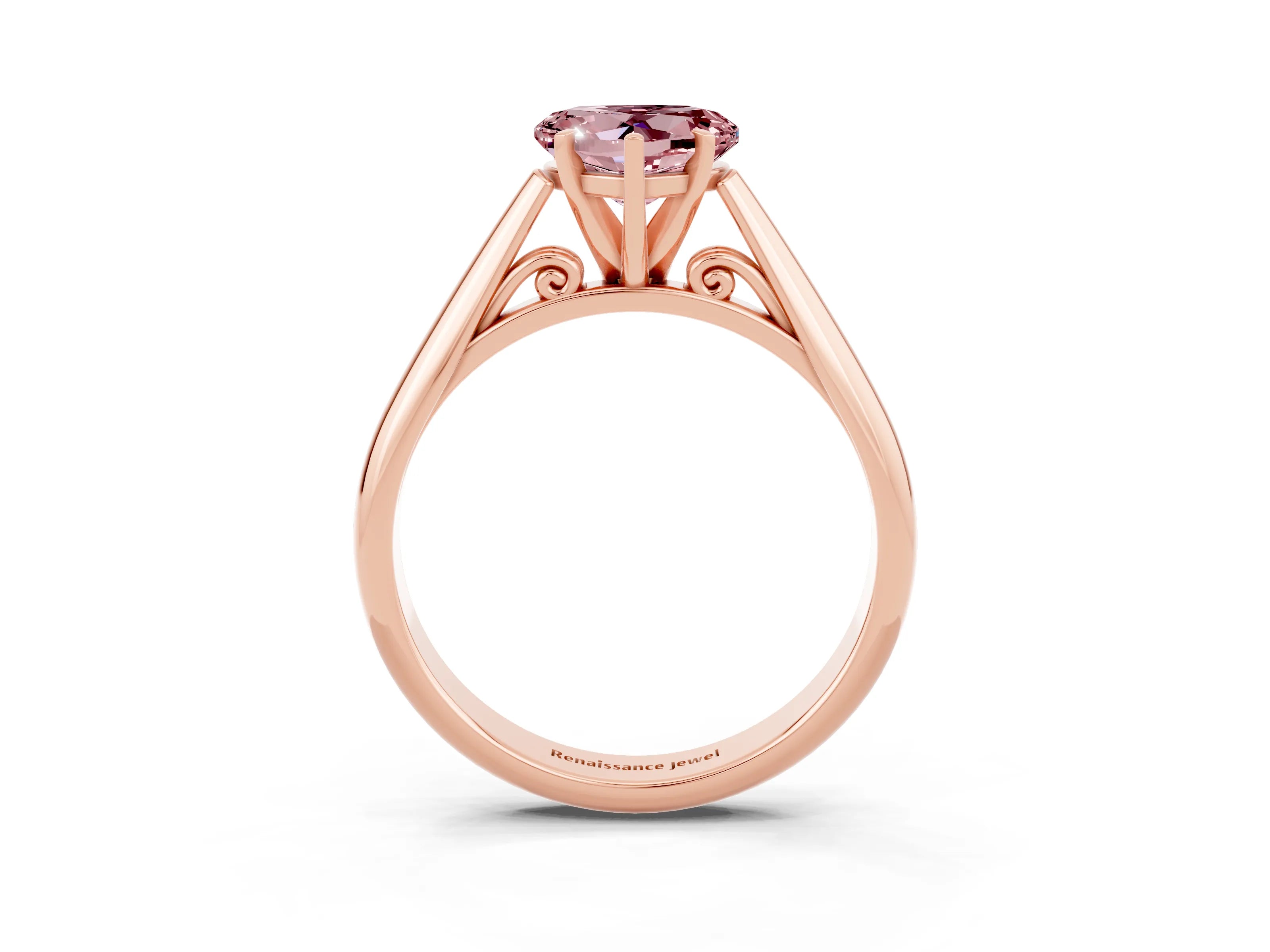 Rose gold Heart Cut Morganite Solitaire Engagement Ring with Cathedral Setting and Four-Prong Mount_15