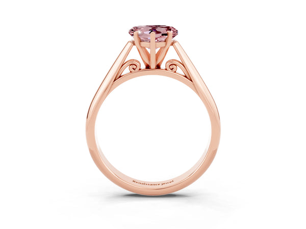 Rose gold Heart Cut Morganite Solitaire Engagement Ring with Cathedral Setting and Four-Prong Mount