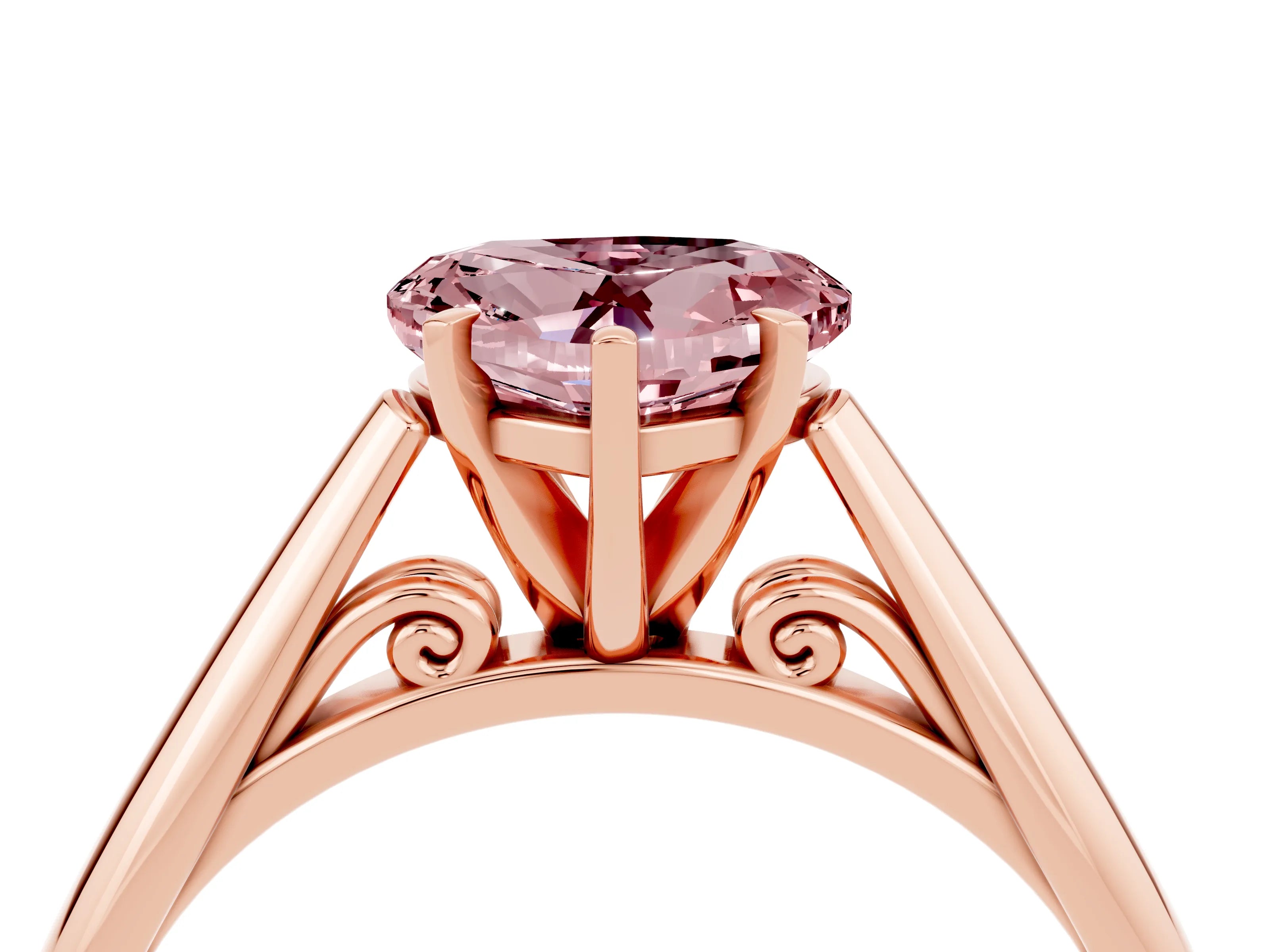 Rose gold Heart Cut Morganite Solitaire Engagement Ring with Cathedral Setting and Four-Prong Mount_16
