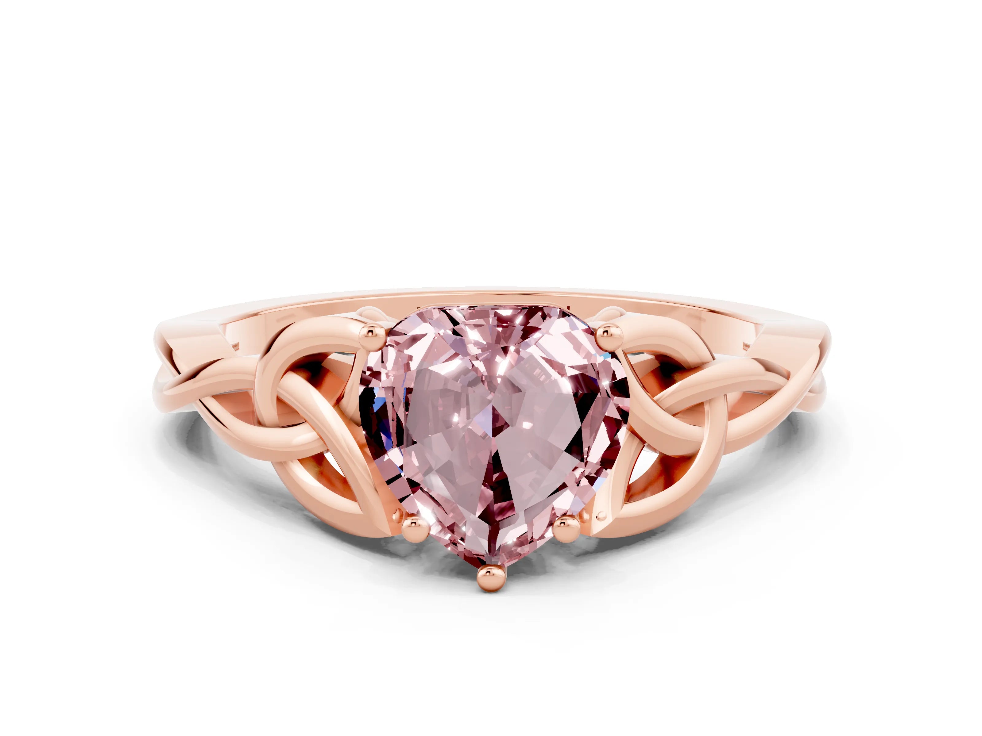 Rose gold Heart Cut Morganite Solitaire Engagement Ring with Celtic Knot Band and Four-Prong Setting