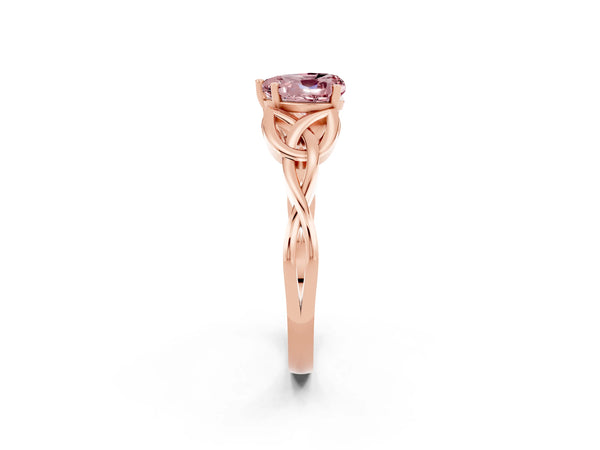 Rose gold Heart Cut Morganite Solitaire Engagement Ring with Celtic Knot Band and Four-Prong Setting