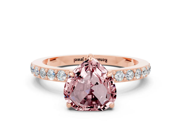 Rose gold Heart Cut Morganite Solitaire Engagement Ring with Pavé Band and Four-Prong Setting