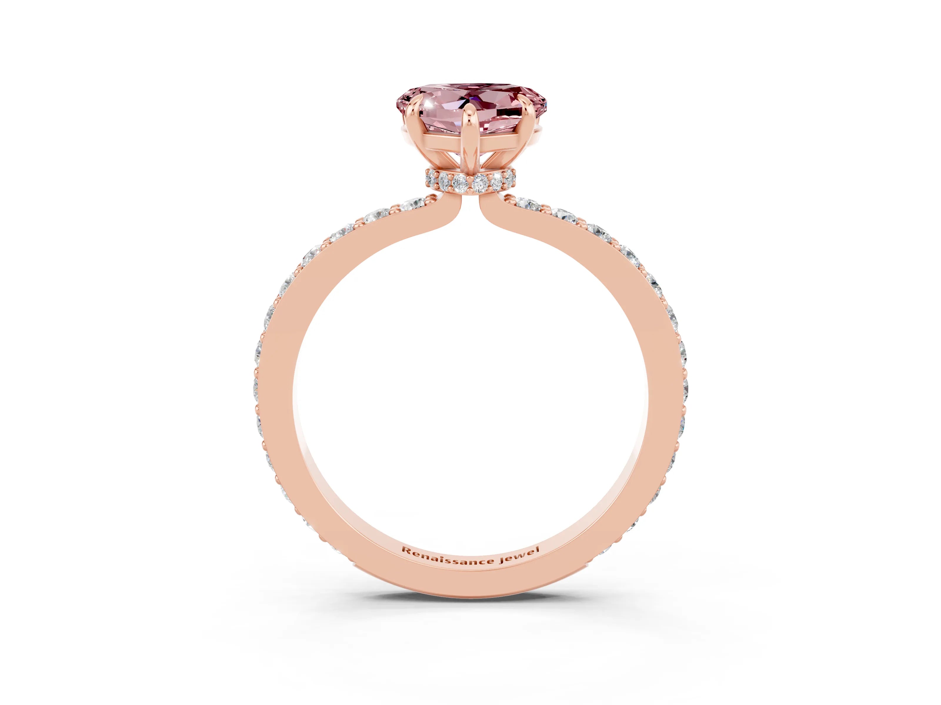 Rose gold Heart Cut Morganite Solitaire Engagement Ring with Pavé Band and Four-Prong Setting_3