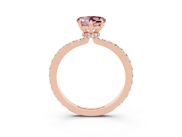 Rose gold Heart Cut Morganite Solitaire Engagement Ring with Pavé Band and Four-Prong Setting