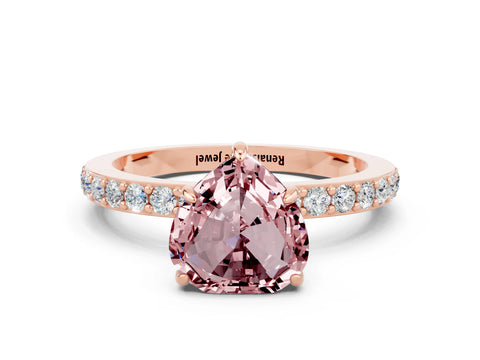 Rose gold Heart Cut Morganite Solitaire Engagement Ring with Pavé Band and Four-Prong Setting