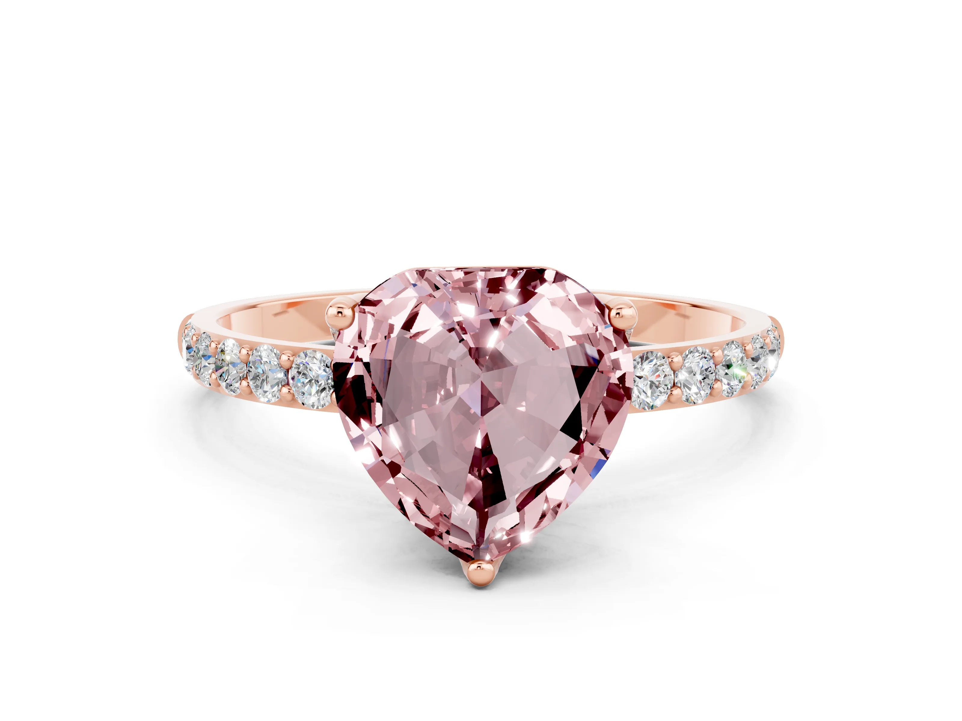 Rose gold Heart Cut Morganite Solitaire Engagement Ring with Pavé Band and Prong Setting