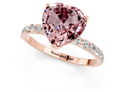 Rose gold Heart Cut Morganite Solitaire Engagement Ring with Pavé Band and Prong Setting_1
