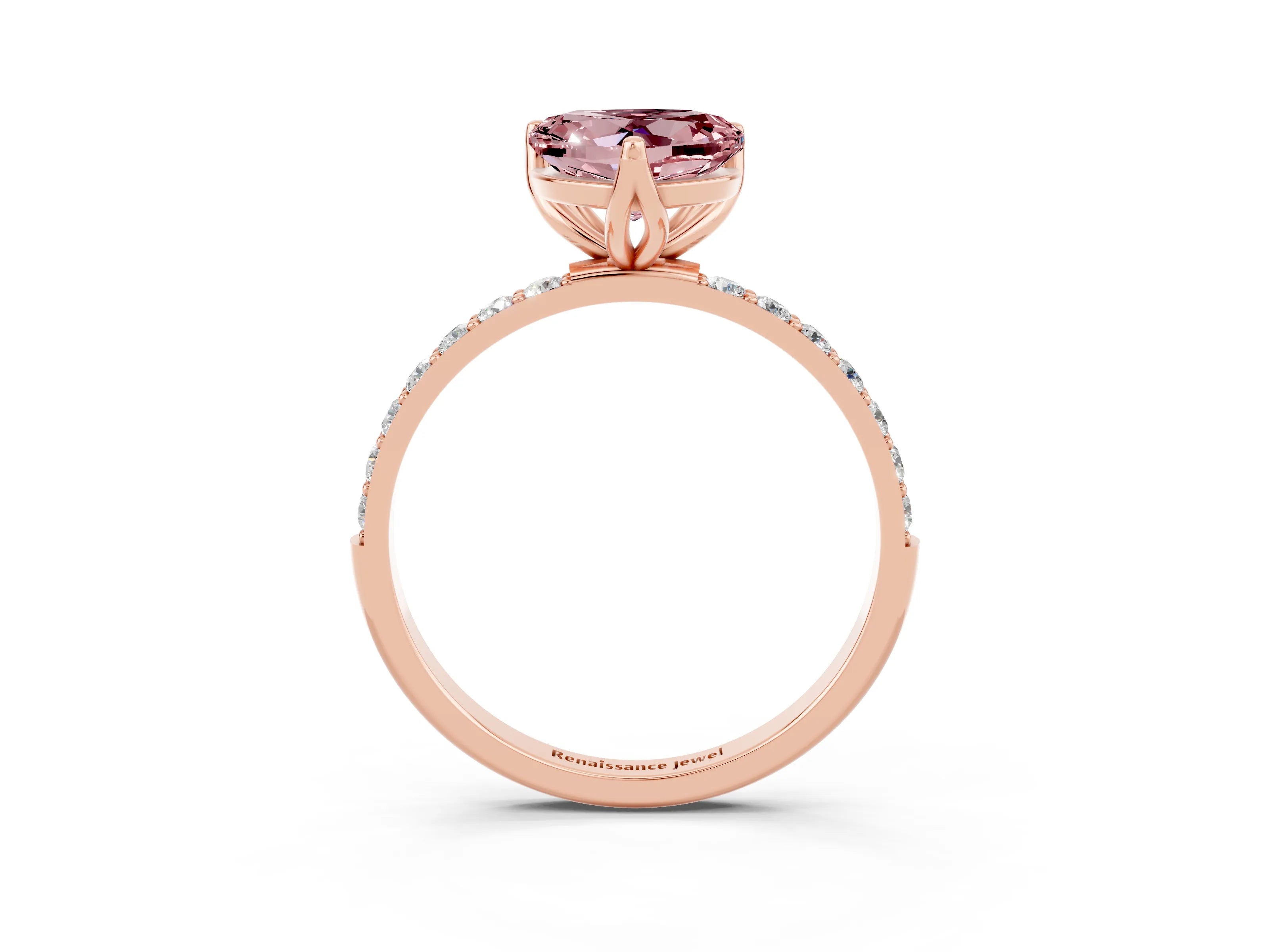 Rose gold Heart Cut Morganite Solitaire Engagement Ring with Pavé Band and Prong Setting_3
