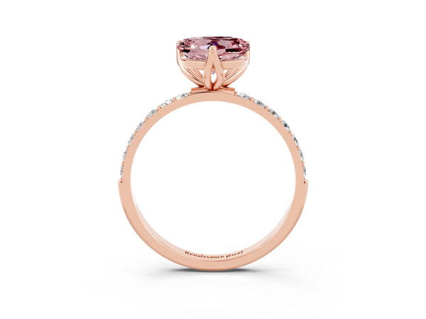 Rose gold Heart Cut Morganite Solitaire Engagement Ring with Round  Pavé Band and Prong Setting