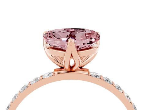 Rose gold Heart Cut Morganite Solitaire Engagement Ring with Pavé Band and Prong Setting_4