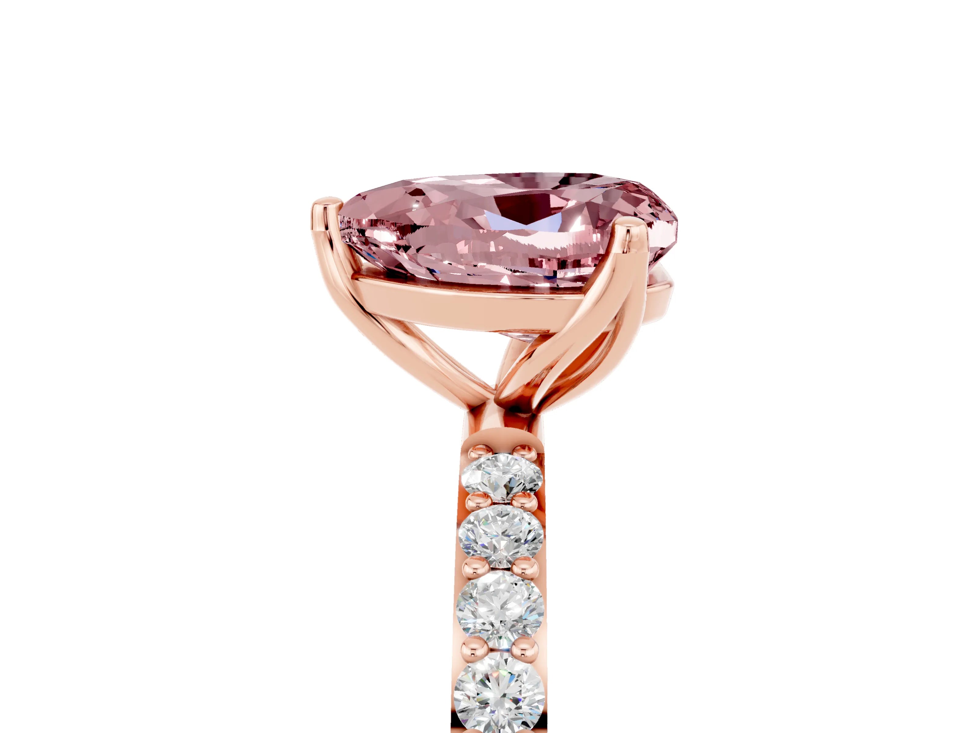 Rose gold Heart Cut Morganite Solitaire Engagement Ring with Pavé Band and Prong Setting_5