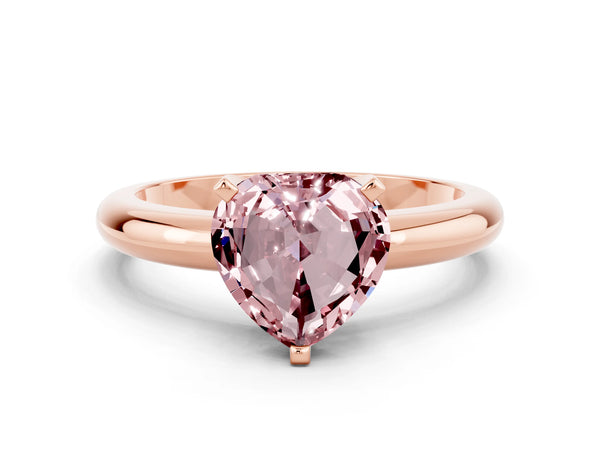 Rose gold Heart Cut Morganite Solitaire Engagement Ring with Round Band and Four-Prong Setting