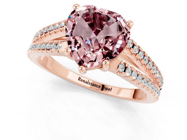 Rose gold Heart Cut Morganite Solitaire Engagement Ring with Split Shank Pavé Band
