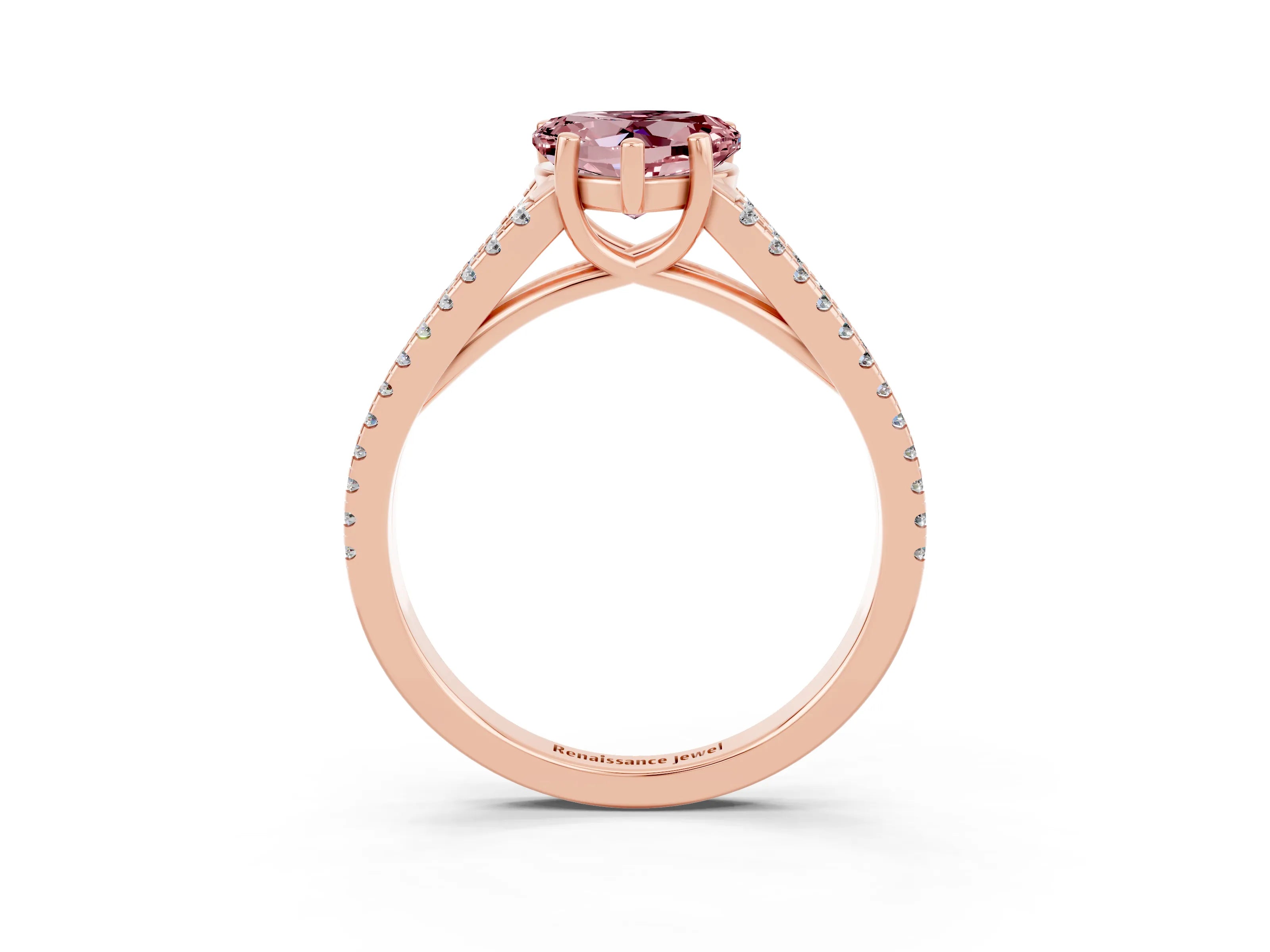Rose gold Heart Cut Morganite Solitaire Engagement Ring with Split Shank Pavé Band_3