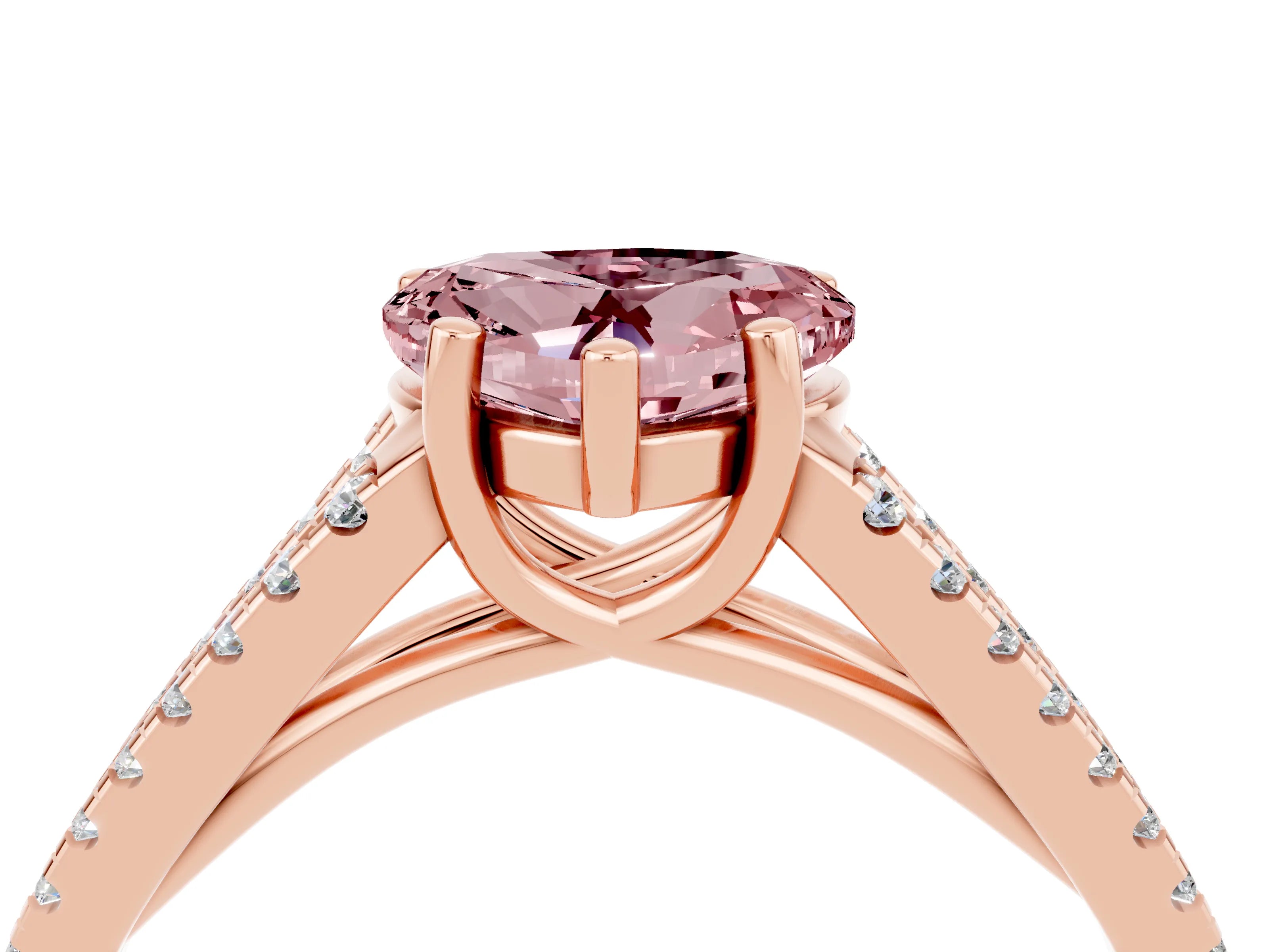 Rose gold Heart Cut Morganite Solitaire Engagement Ring with Split Shank Pavé Band_4