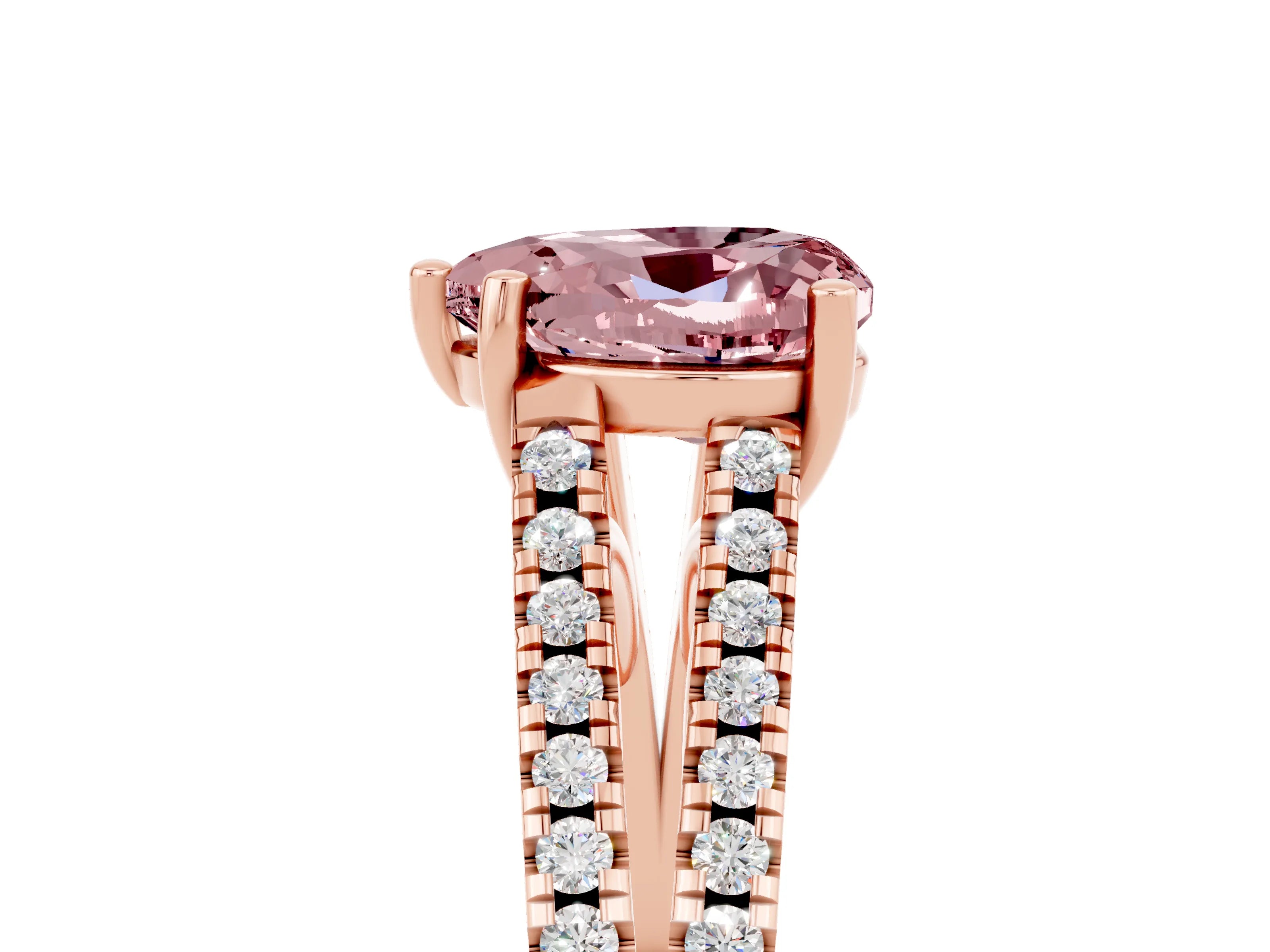 Rose gold Heart Cut Morganite Solitaire Engagement Ring with Split Shank Pavé Band_5