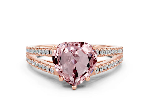 Rose gold Heart Cut Morganite Solitaire Engagement Ring with Split Shank Pavé Band