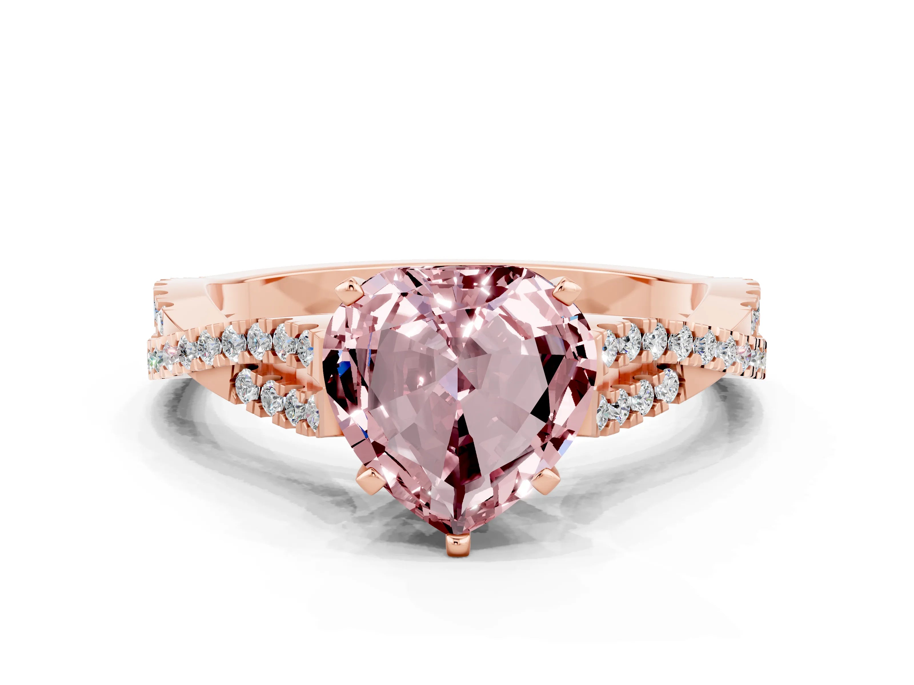Rose gold Heart Cut Morganite Solitaire Engagement Ring with Twisted Pavé Band and Four-Prong Setting_12