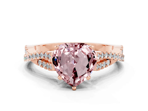 Rose gold Heart Cut Morganite Solitaire Engagement Ring with Twisted Pavé Band and Four-Prong Setting_12