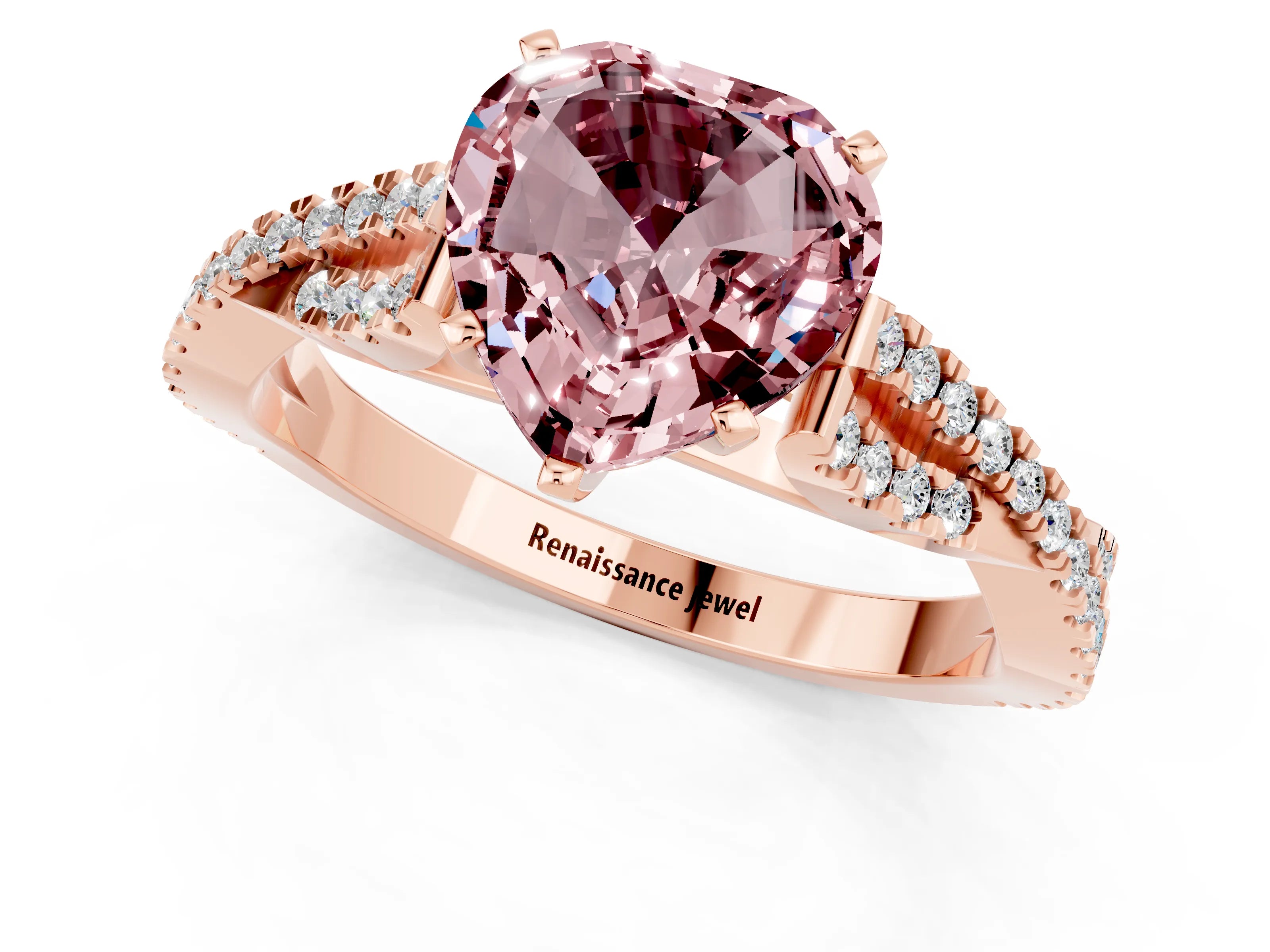Rose gold Heart Cut Morganite Solitaire Engagement Ring with Twisted Pavé Band and Four-Prong Setting_13