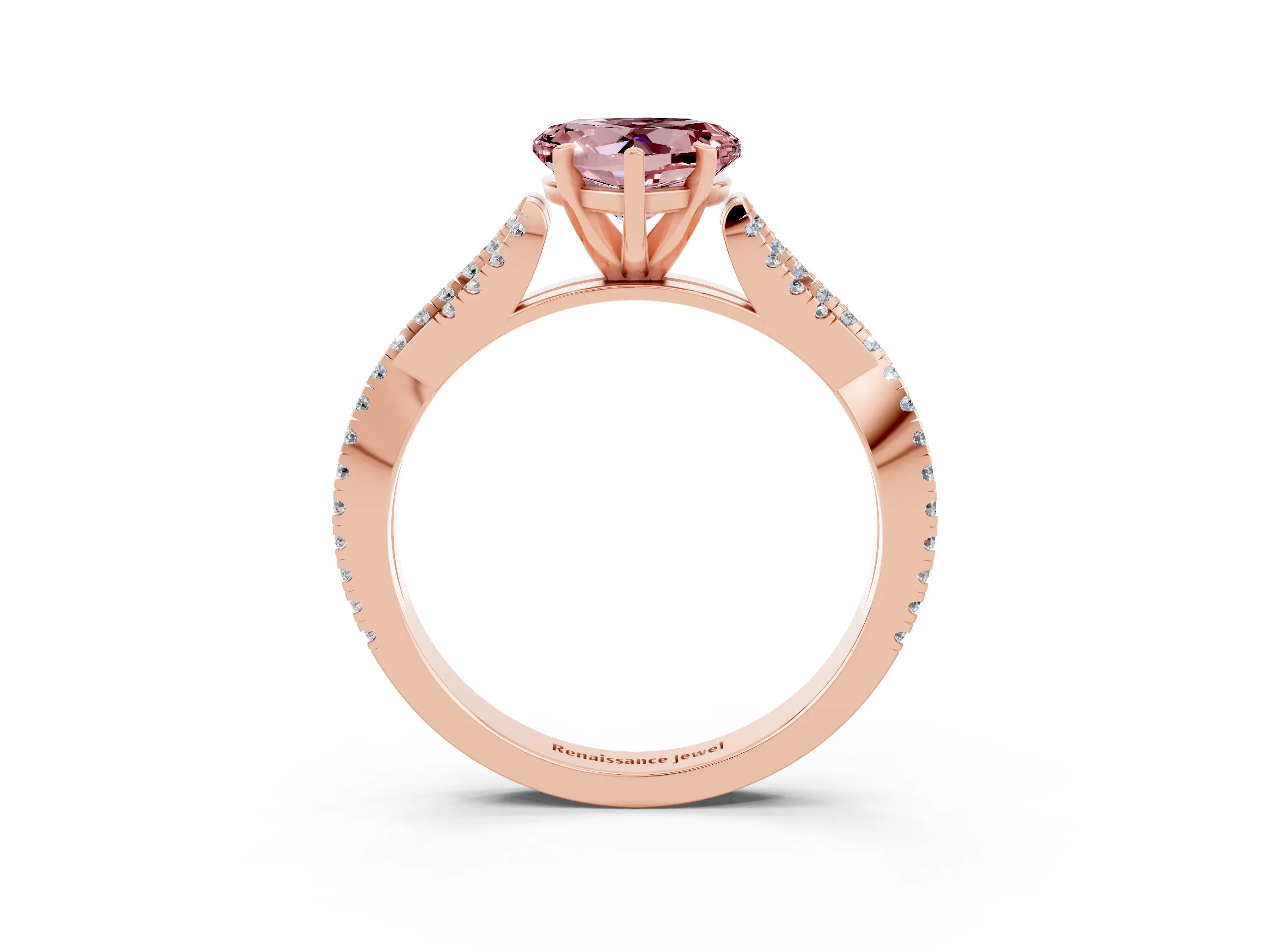 Rose gold Heart Cut Morganite Solitaire Engagement Ring with Twisted Pavé Band and Four-Prong Setting_15