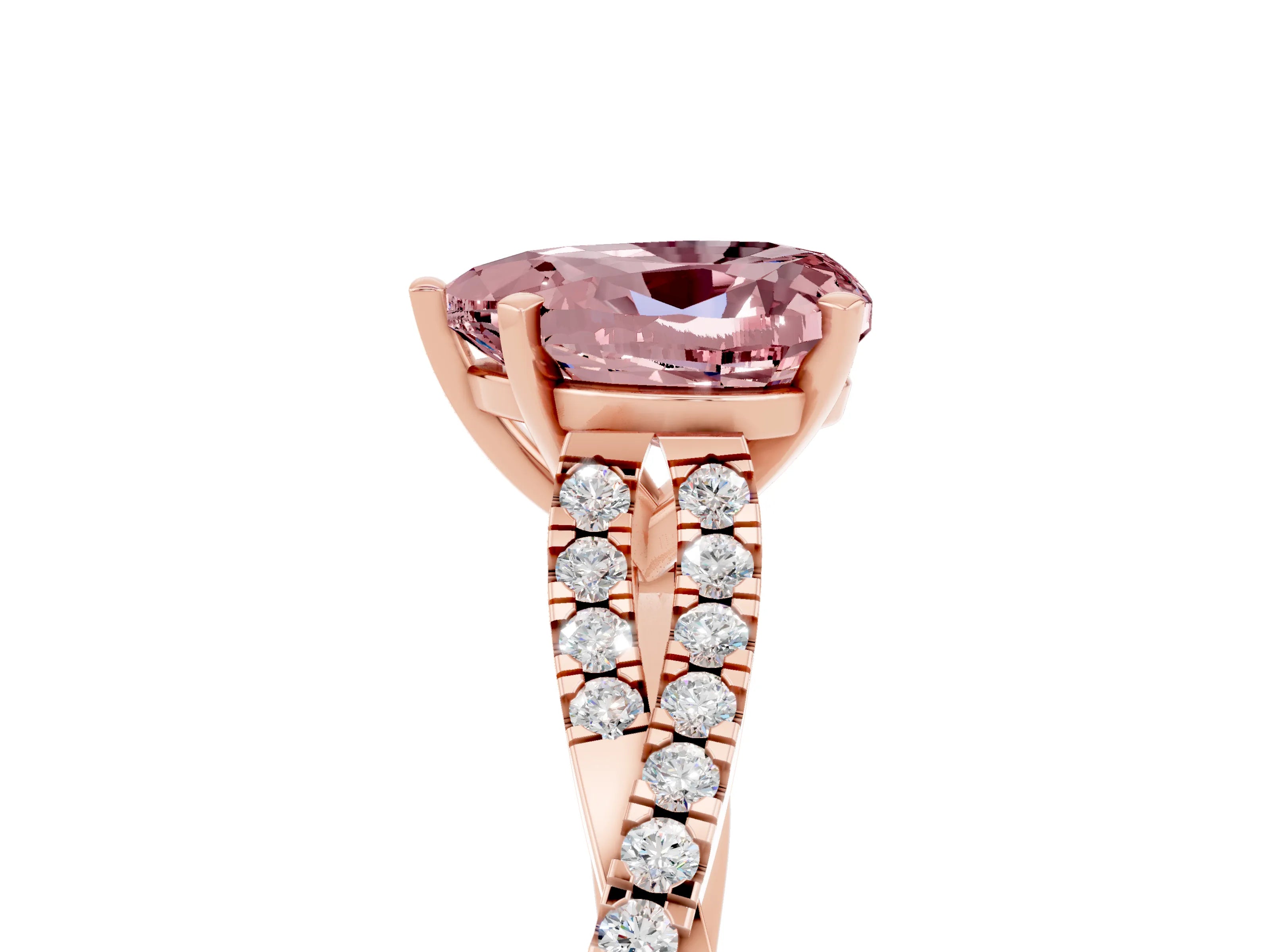 Rose gold Heart Cut Morganite Solitaire Engagement Ring with Twisted Pavé Band and Four-Prong Setting_17