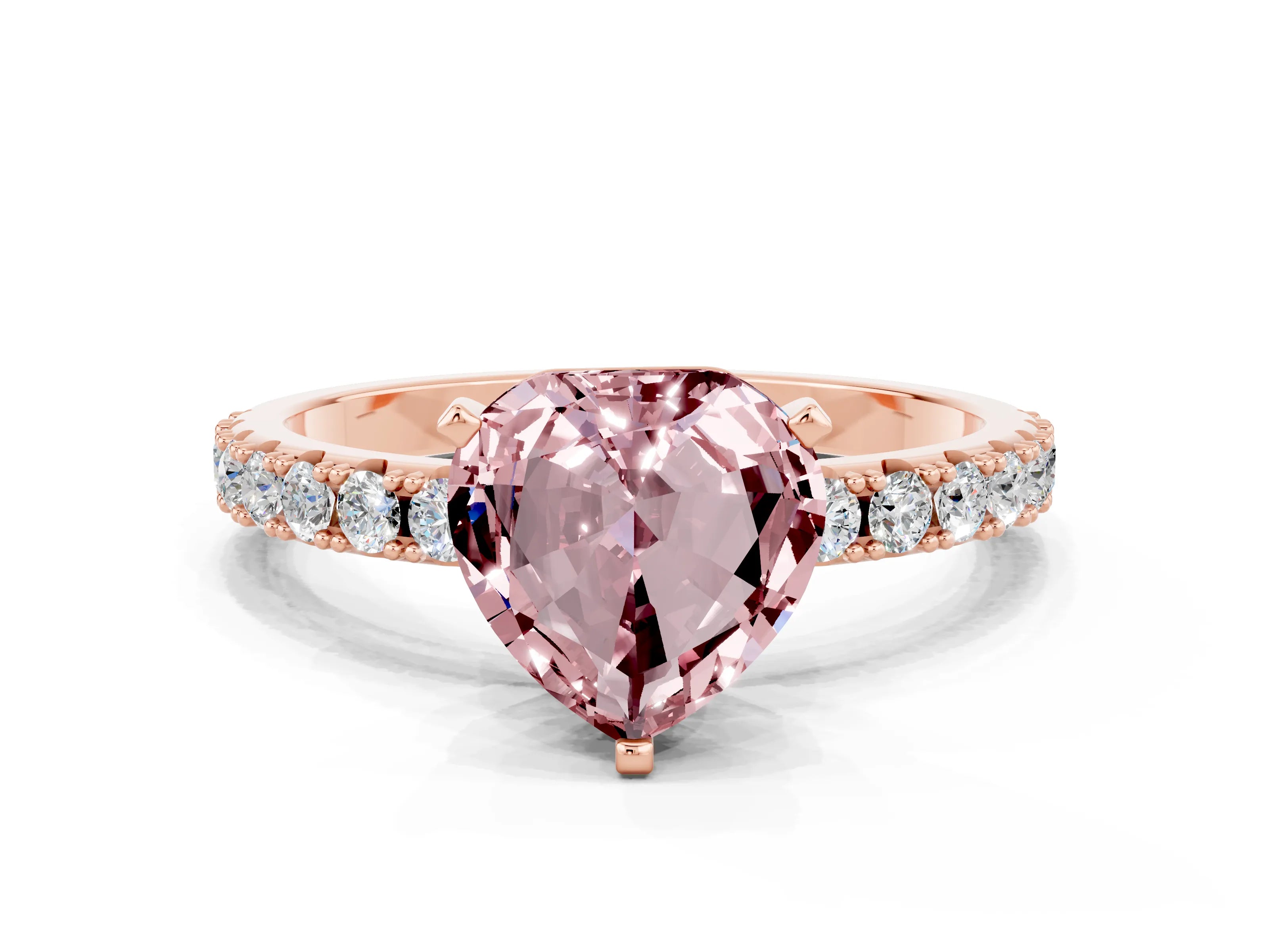 Rose gold Heart Cut Morganite Solitaire Pavé Band with Four-Prong Setting