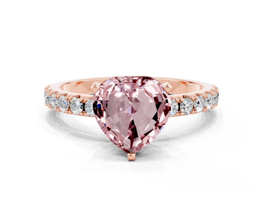 Rose gold Heart Cut Morganite Solitaire Pavé Band with Four-Prong Setting