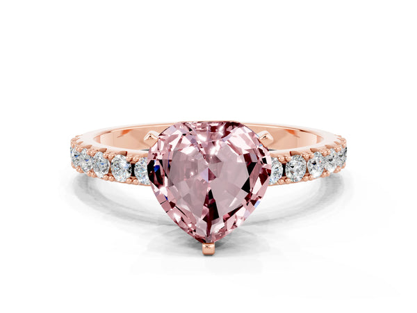 Rose gold Heart Cut Morganite Solitaire Pavé Band with Four-Prong Setting