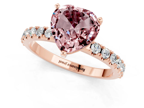 Rose gold Heart Cut Morganite Solitaire Pavé Band with Four-Prong Setting_1